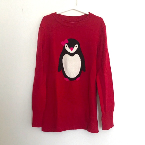 Girl’s Children's Place Red Penguin Sweater 10-12Y - Picture 1 of 5
